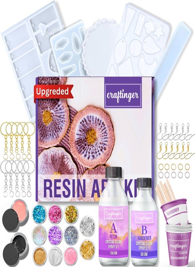 Craftinger Upgraded All in one Kit with 200Gm Resin & 5 Moulds for Keychain Pendant Earring Bookmark Making Kit, multicolor - Image 1